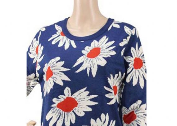 Modelo del telar jacquar del cuello redondo del suéter del punto de las mujeres de los azules marinos de las señoras
