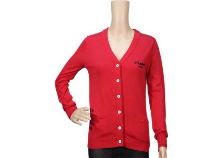 Red Long Sleeve Open Front Cable Knit Cardigan Button Up V Neck Cotton Cardigan
