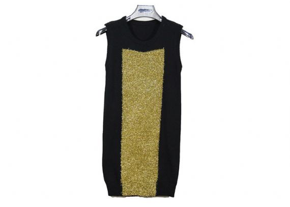 Chaleco de suéter de punto para mujer sin mangas de color oro negro, chaleco largo de suéter para mujer
