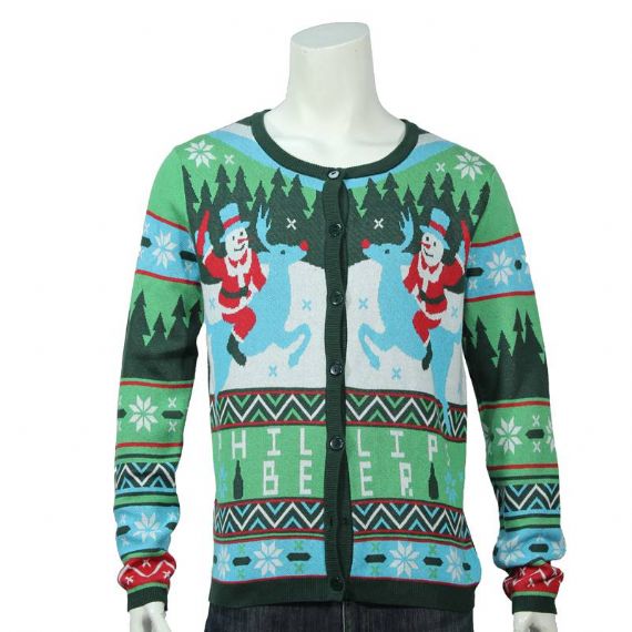Factory Cotton Acrylic Knitted Snowman Riding Xmas Cardigan Mens