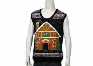 Custom Novelty Fireplace Knitted Xmas Sleeveless Vest