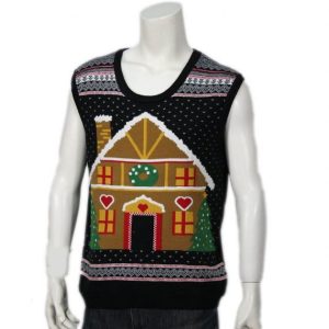 Custom Novelty Fireplace Knitted Xmas Sleeveless Vest