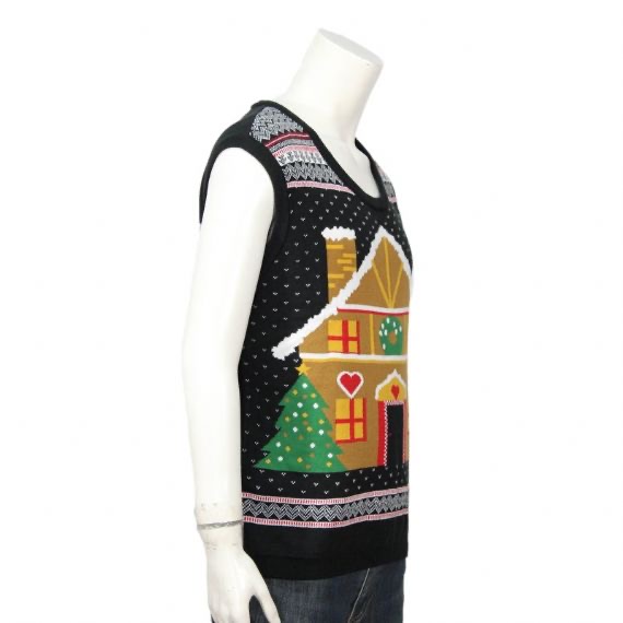 Custom Novelty Fireplace Knitted Xmas Sleeveless Vest