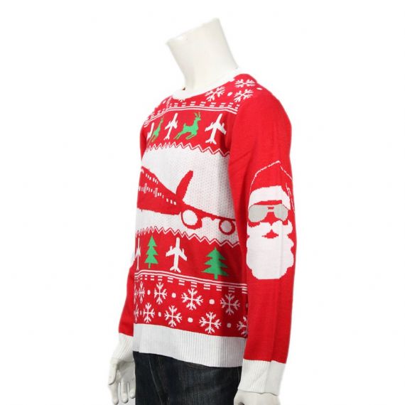 Fabricante de suéter de Navidad feo de punto rojo para hombres de calle de rodaje