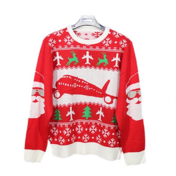 Fabricante de suéter de Navidad feo de punto rojo para hombres de calle de rodaje