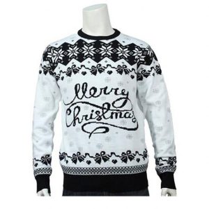 Classic Black And White Jacquard Knitted Merry Christmas Sweater For Men