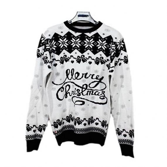 Classic Black And White Jacquard Knitted Merry Christmas Sweater For Men