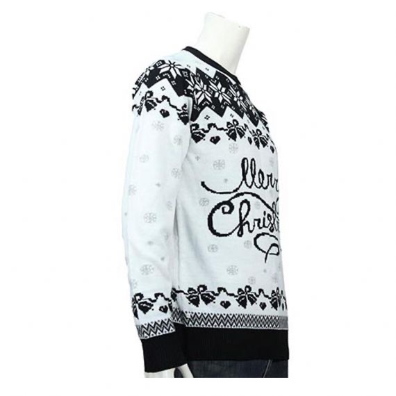 Classic Black And White Jacquard Knitted Merry Christmas Sweater For Men