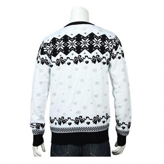 Suéter de feliz Navidad de punto jacquard blanco y negro clásico para hombres
