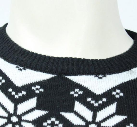 Suéter de feliz Navidad de punto jacquard blanco y negro clásico para hombres