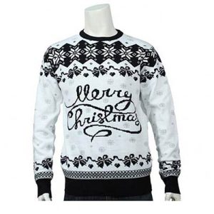 Suéter de feliz Navidad de punto jacquard blanco y negro clásico para hombres