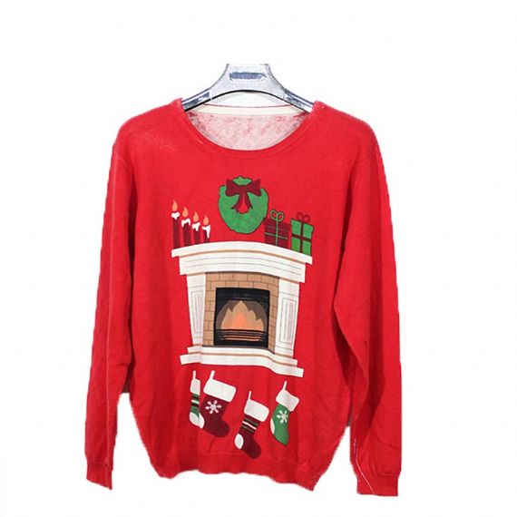Suéter rojo de Navidad de calibre 12 con cuello redondo para hombre con patrones de chimenea para adultos
