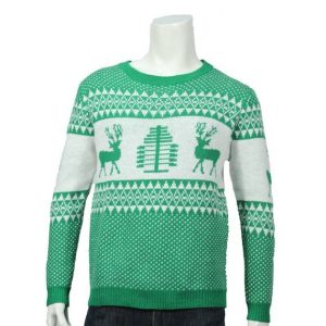 Men’s Winter Green Cotton Long Sleeve Holiday Reindeer Ugly Christmas Sweater