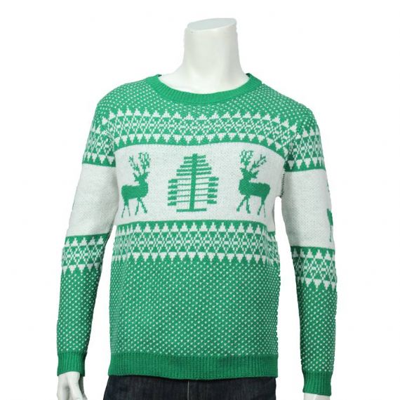 Men’s Winter Green Cotton Long Sleeve Holiday Reindeer Ugly Christmas Sweater