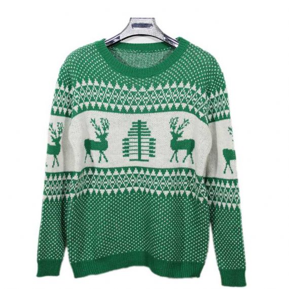Suéter Masculino Inverno Algodão Verde Manga Longa Rena Feia Natal