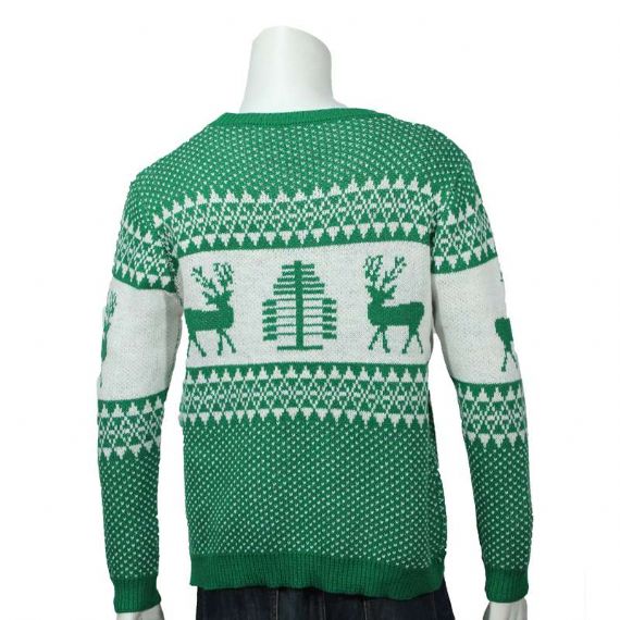 Suéter Masculino Inverno Algodão Verde Manga Longa Rena Feia Natal