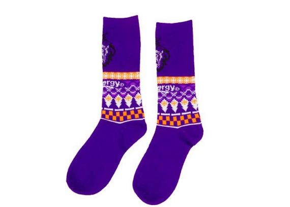 Calcetines de Navidad locos largos morados tejidos de algodón transpirable