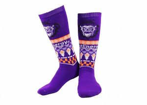 Breathable Cotton Knitted Purple Long Crazy Christmas Socks