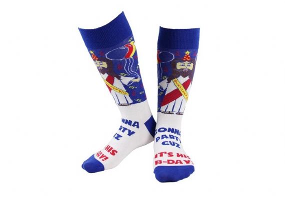 Jesus Birthday Knee High Mens Ugly Christmas Socks