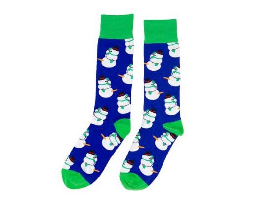 Calcetines navideños borrosos con muñeco de nieve azul y verde de 168 agujas