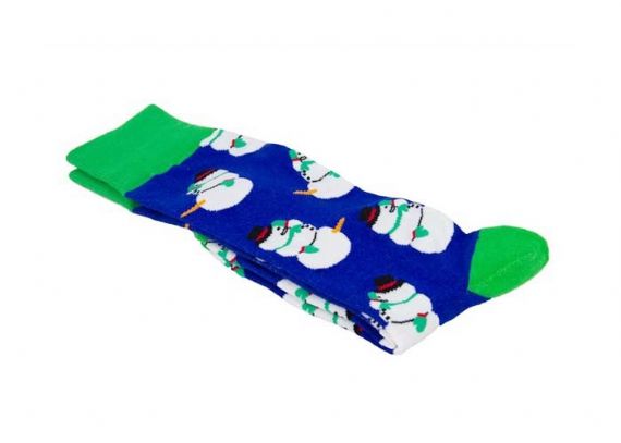 Calcetines navideños borrosos con muñeco de nieve azul y verde de 168 agujas