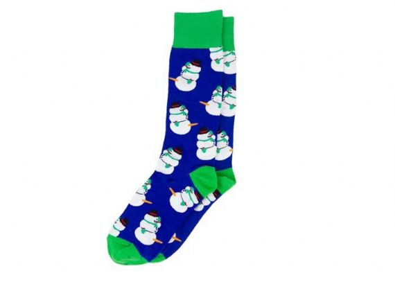 Calcetines navideños borrosos con muñeco de nieve azul y verde de 168 agujas