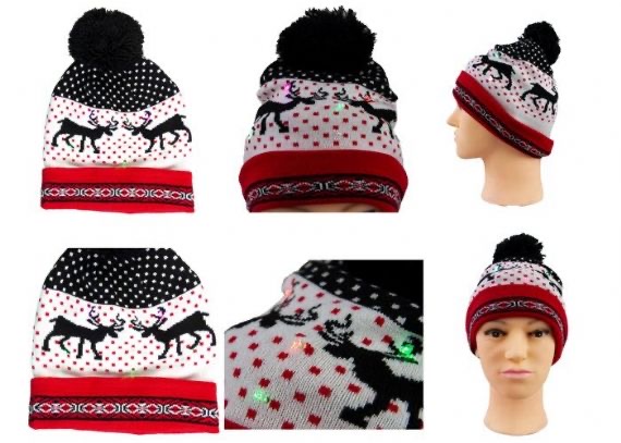Patrón de reno acrílico Accesorios de invierno cálido Sombrero de Navidad de punto con luz LED