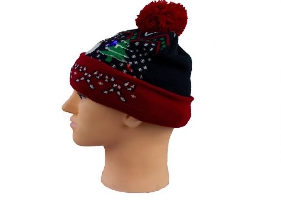 Acrílico y algodón 7 Gauge Men Christmas Beanie Snowman Pattern con luz LED