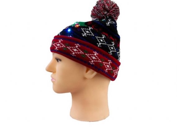 Tamaño adulto Accesorios cálidos para invierno Gorro navideño con punto jacquard con pompón feo