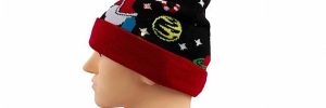 LED Jacquard Cable Knitted Warm Bobble Hat Soft Women Christmas Beanie With Pompom