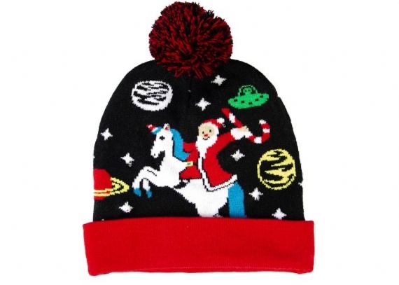 LED Jacquard Cable Knit Warm Bobble Hat Gorro navideño suave para mujer con pompón