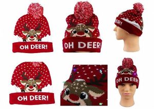 9 Gauge Warm Winter Accessories Light Women Christmas Hat With Jacquard Pattern