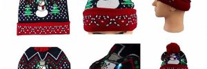 Cozy Knit Black Warm Winter Accessories LED Light Jacquard Soft Xmas Beanie Hat