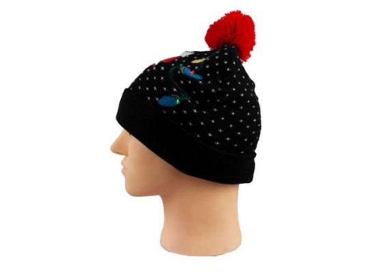 Cozy Knit Black Warm Winter Accesorios LED Light Jacquard Soft Christmas Beanie Hat
