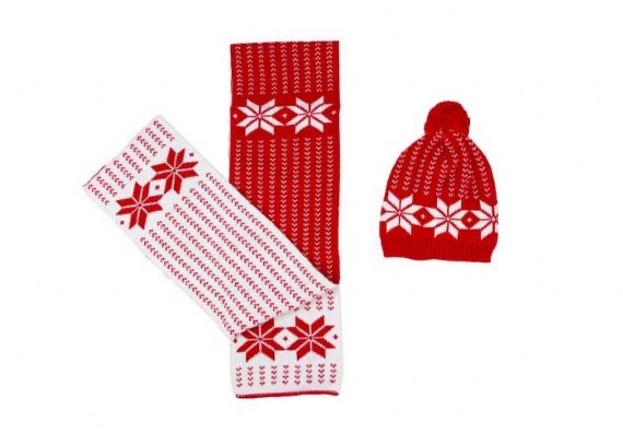 Acrílico puro Calibre 12 Accesorios cálidos de invierno Conjunto de gorro y bufanda de Navidad rojos