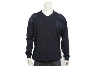 Cotton V Neck Plain Knitted Pullover Military Uniform Sweater Anti – Pilling Navy Color