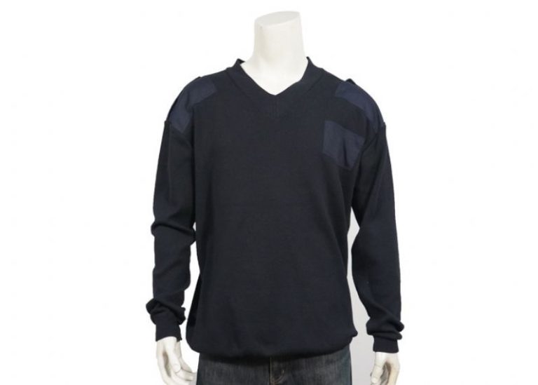 Cotton V Neck Plain Knitted Pullover Military Uniform Sweater Anti – Pilling Navy Color