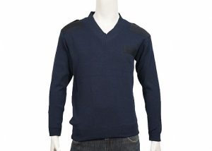 V Neck Soft Polyester Blended Army Knit Sweater Pullover In British Style