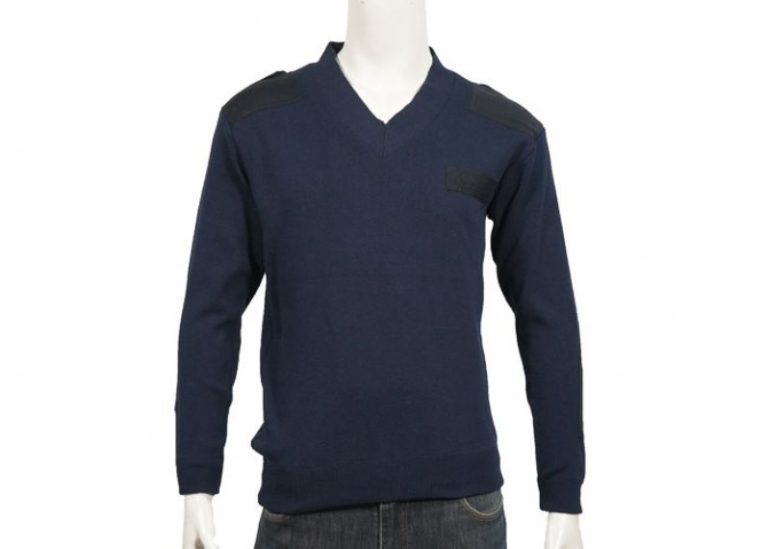 V Neck Soft Polyester Blended Army Knit Sweater Pullover In British Style