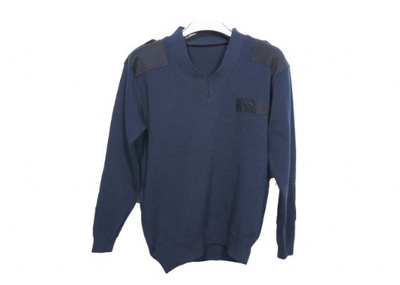 Jersey de punto de ejército mezclado poliéster suave con cuello en V en estilo británico