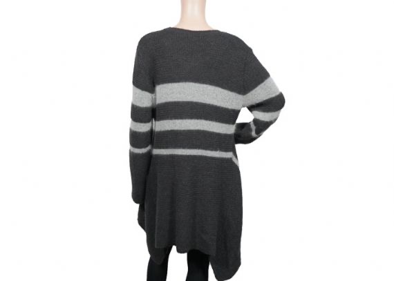 Suéter gris de algodón con patrón de rayas de calibre 12 para mujer, cuello redondo, largo para otoño