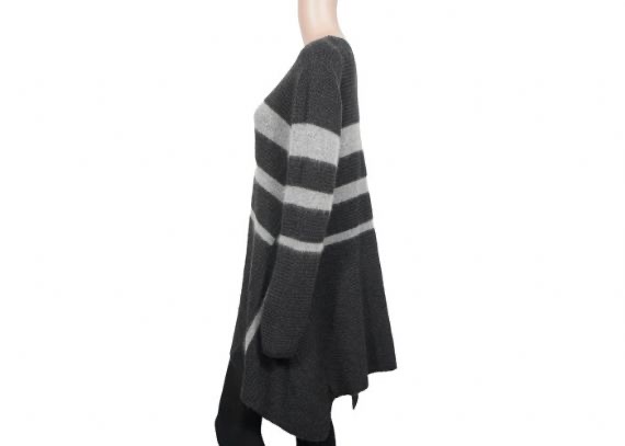 Suéter gris de algodón con patrón de rayas de calibre 12 para mujer, cuello redondo, largo para otoño