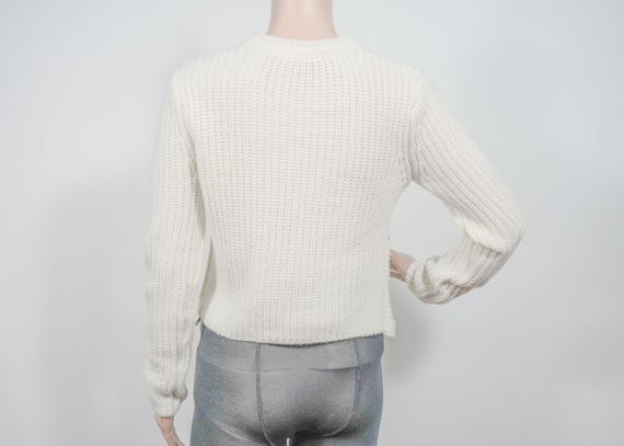 Estilo blanco de acrílico para mujer del jersey del suéter del tejido de cable caliente de la guarnición gruesa de