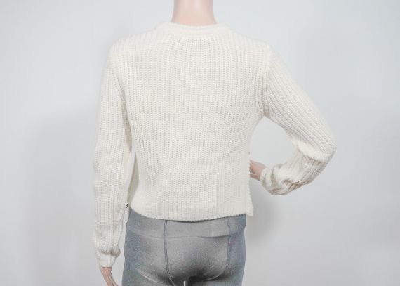 Estilo blanco de acrílico para mujer del jersey del suéter del tejido de cable caliente de la guarnición gruesa de