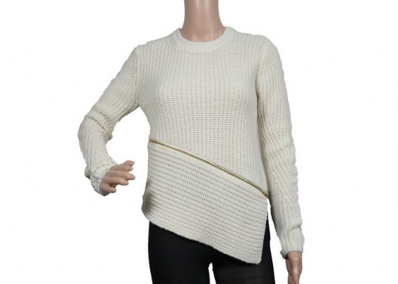 Estilo blanco de acrílico para mujer del jersey del suéter del tejido de cable caliente de la guarnición gruesa de