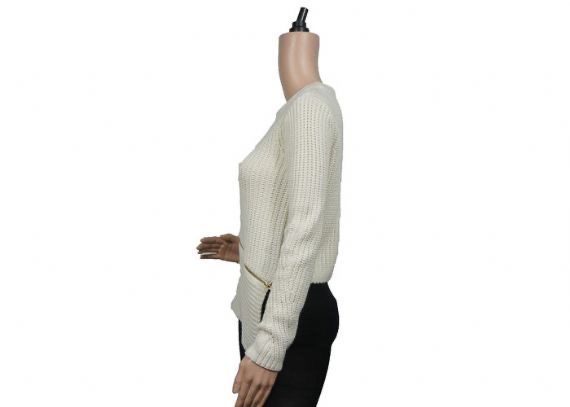 Estilo blanco de acrílico para mujer del jersey del suéter del tejido de cable caliente de la guarnición gruesa de