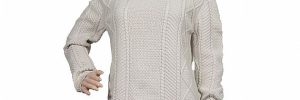 White Cable Round Neck Women Sweater Pure Cotton Thick 9 Gauge Knitted For Winter