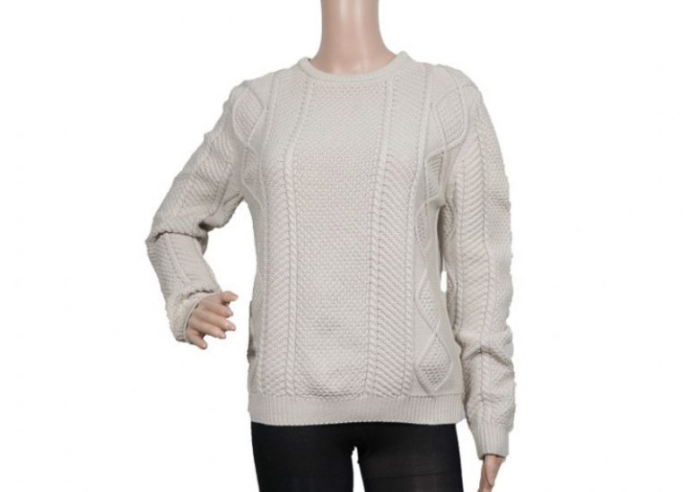 Suéter de mujer de cuello redondo de cable blanco puro algodón grueso calibre 9 tejido para invierno