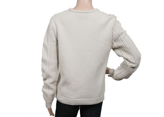 Suéter de mujer de cuello redondo de cable blanco puro algodón grueso calibre 9 tejido para invierno