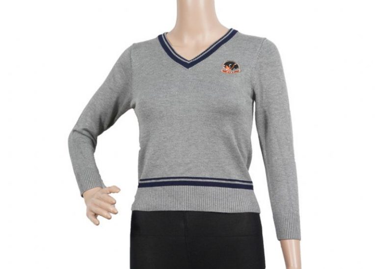 Unisex Grey V Neck Long Sleeve School Sweaters